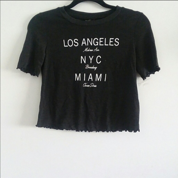 Topshop sz 2 petite ruffled graphic tee / crop top - Picture 2 of 4